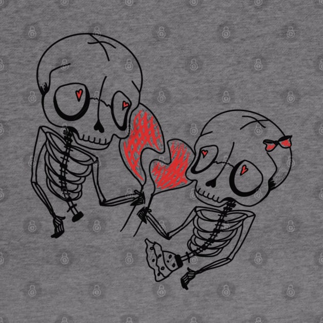 Skeleton Lovers Heart Love Art by Print Art Station